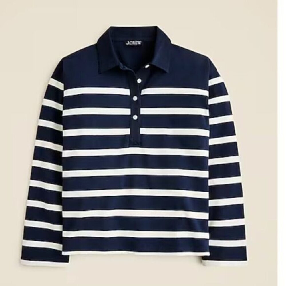 J. Crew Ci033 Mariner jersey long-sleeve polo T-shirt in stripe size xs NWT